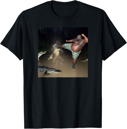 Guy kicking an alligator