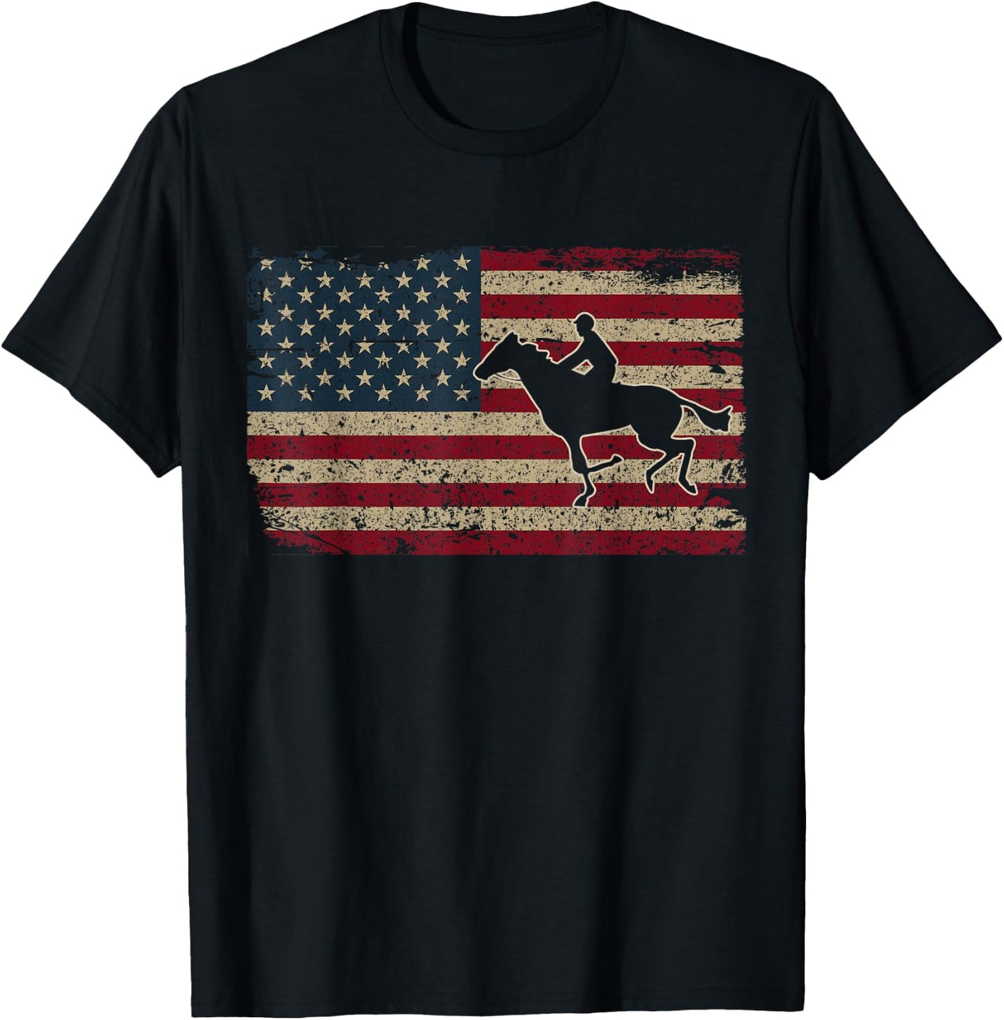 Horseback Riding America Flag Gift Horseman Horse Racing T-Shirt - T-Shirt | Black