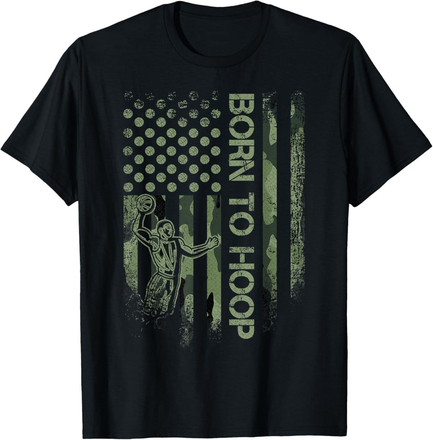 Vintage USA Camouflage Born To Hoop - Basketball Player Love T-Shirt - T-Shirt | Black