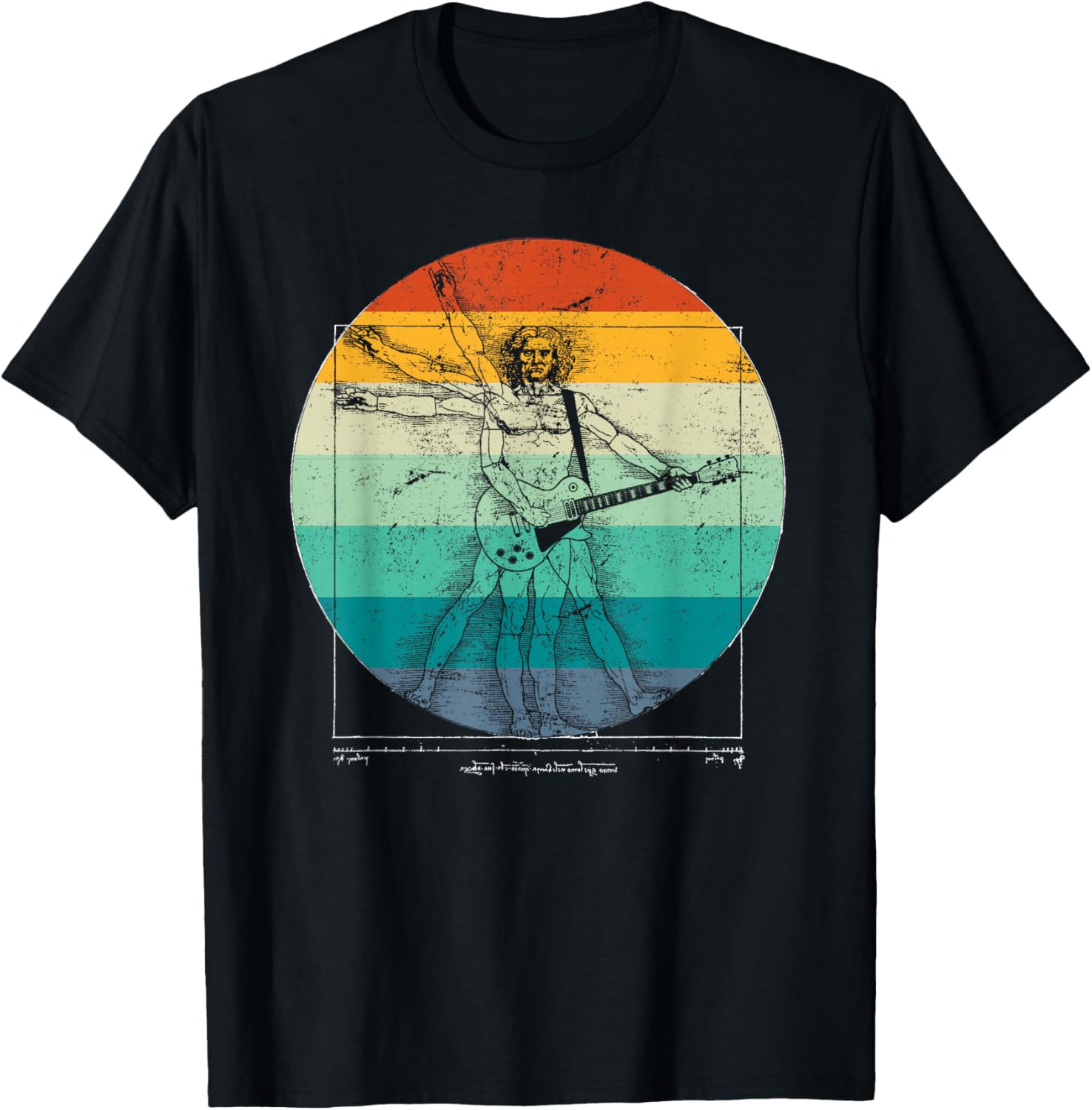 Funny Guitar Player Da Vinci Vitruvian Man Musicians T-Shirt - T-Shirt | Black
