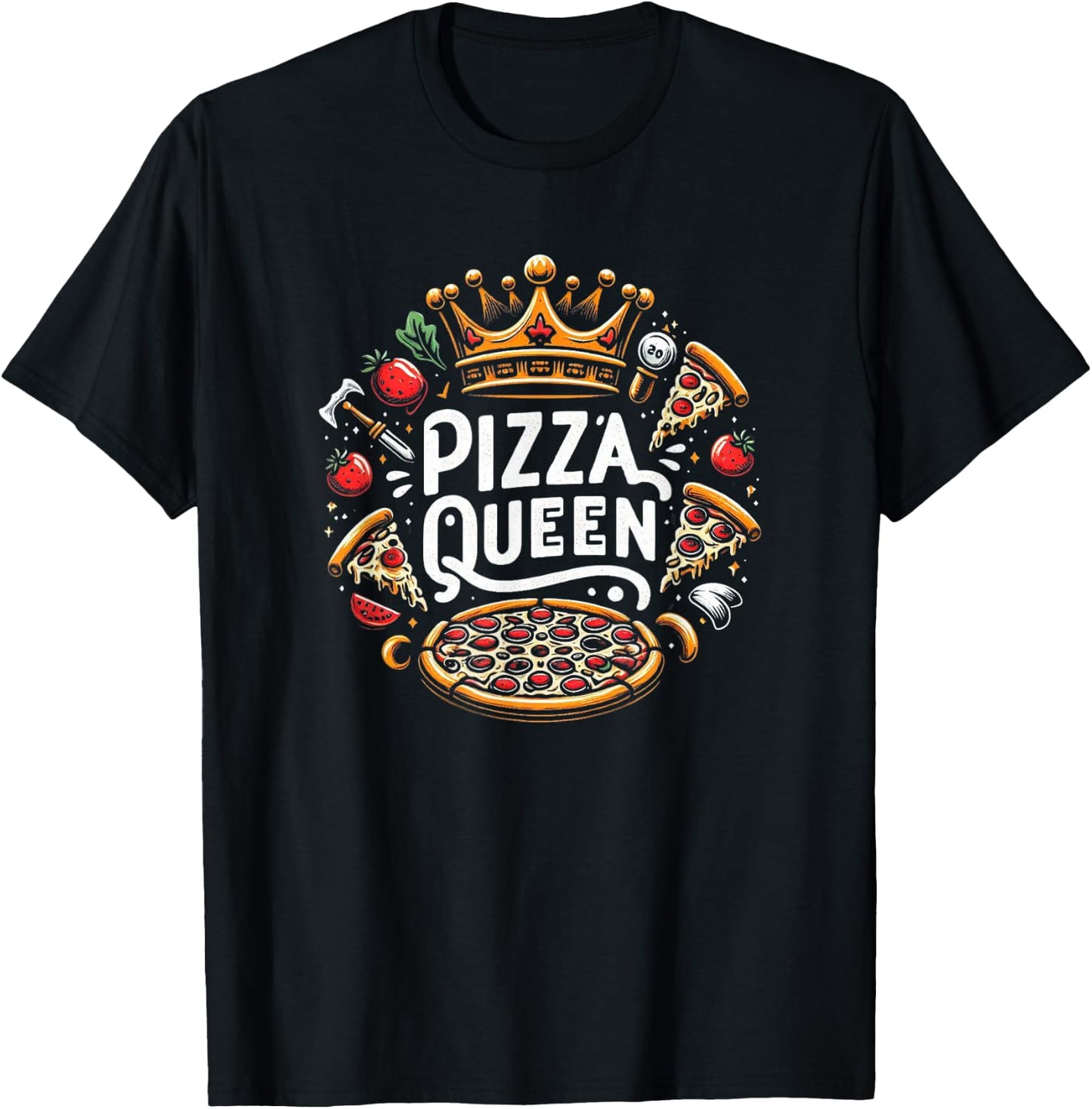 Funny Pizza Lover Foodie Pizza Women Pizza Queen T-Shirt - T-Shirt | Black