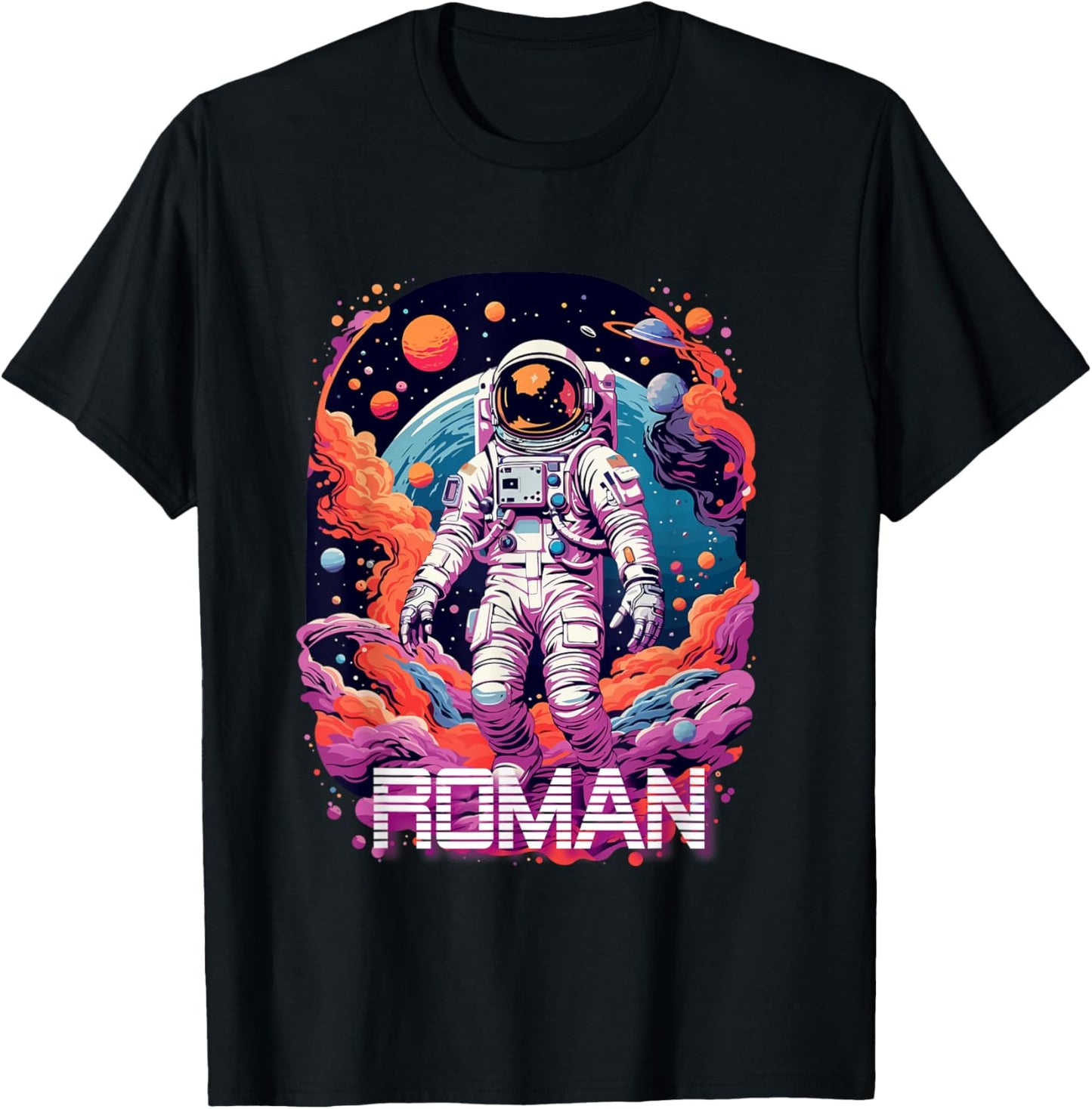 ROMAN - Cute Boy Name with cool Astronaut T-Shirt - T-Shirt | Black