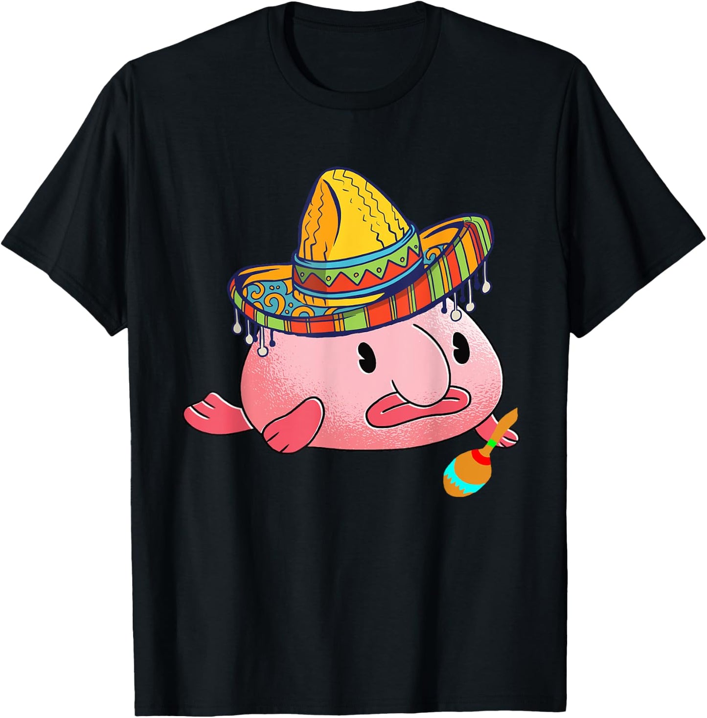 Blobfish Ugly Fish Deep Sea Funny Sombrero Costume T-Shirt - T-Shirt | Black