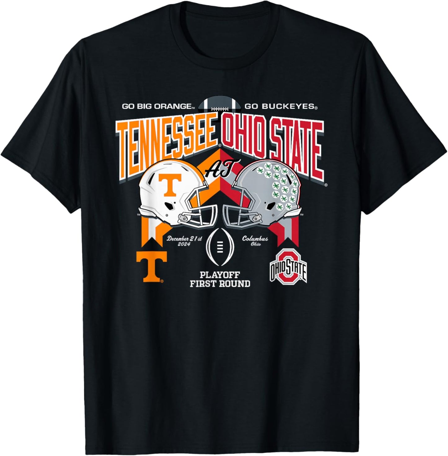 Elite Authentics -Adults Tennessee Volunteers at Ohio State Buckeyes CFP 2024-2025 Black Short Sleeve Modern Classic Fit T-Shirt - T-Shirt | Black