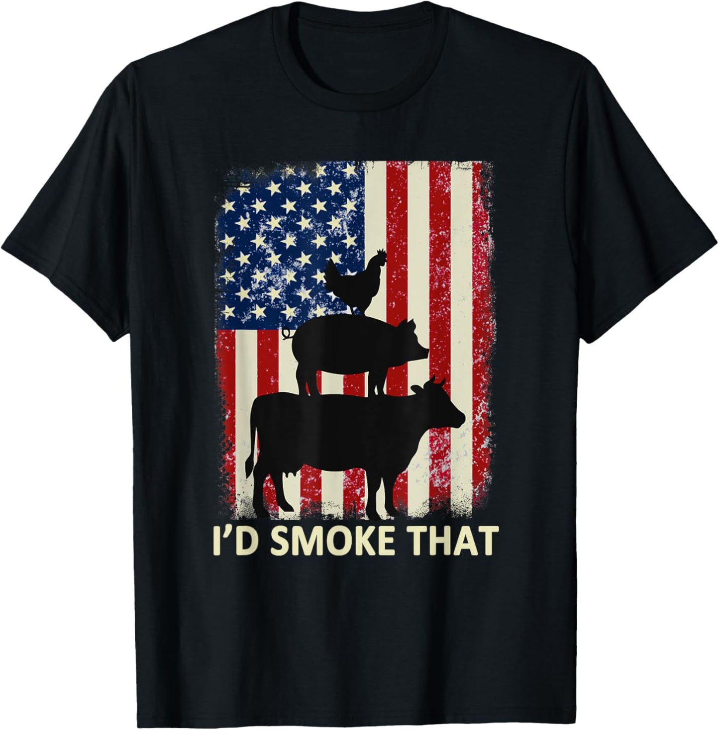 I'd Smoke That American Flag Funny BBQ Men T-Shirt - T-Shirt | Black