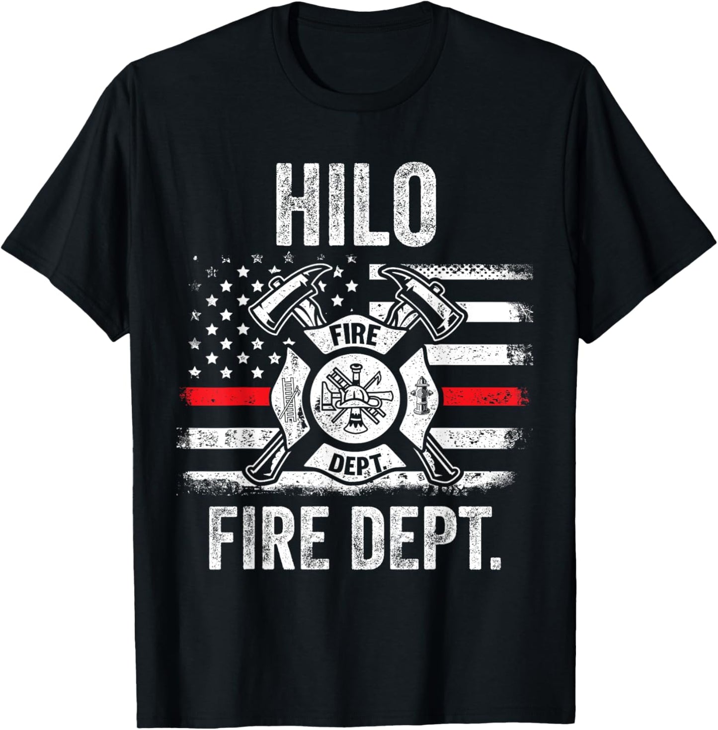 Hilo Hawaii Fire Department Thin Red Line Fireman T-Shirt - T-Shirt | Black