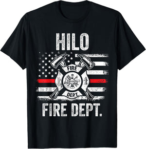 Hilo Hawaii Fire Department Thin Red Line Fireman T-Shirt - T-Shirt | Black