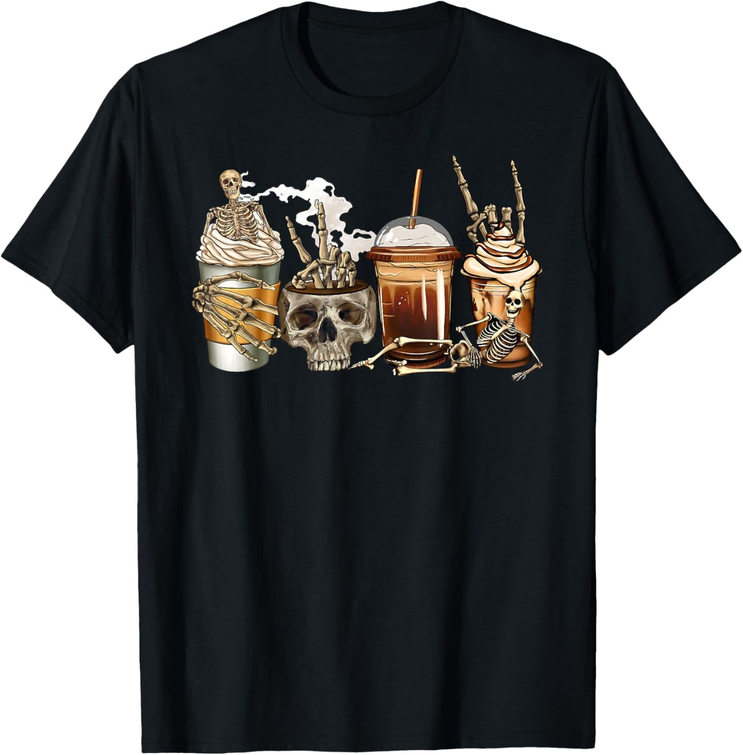 Skeleton Coffee Latte Skull Caffeinated Halloween T-Shirt - T-Shirt | Black
