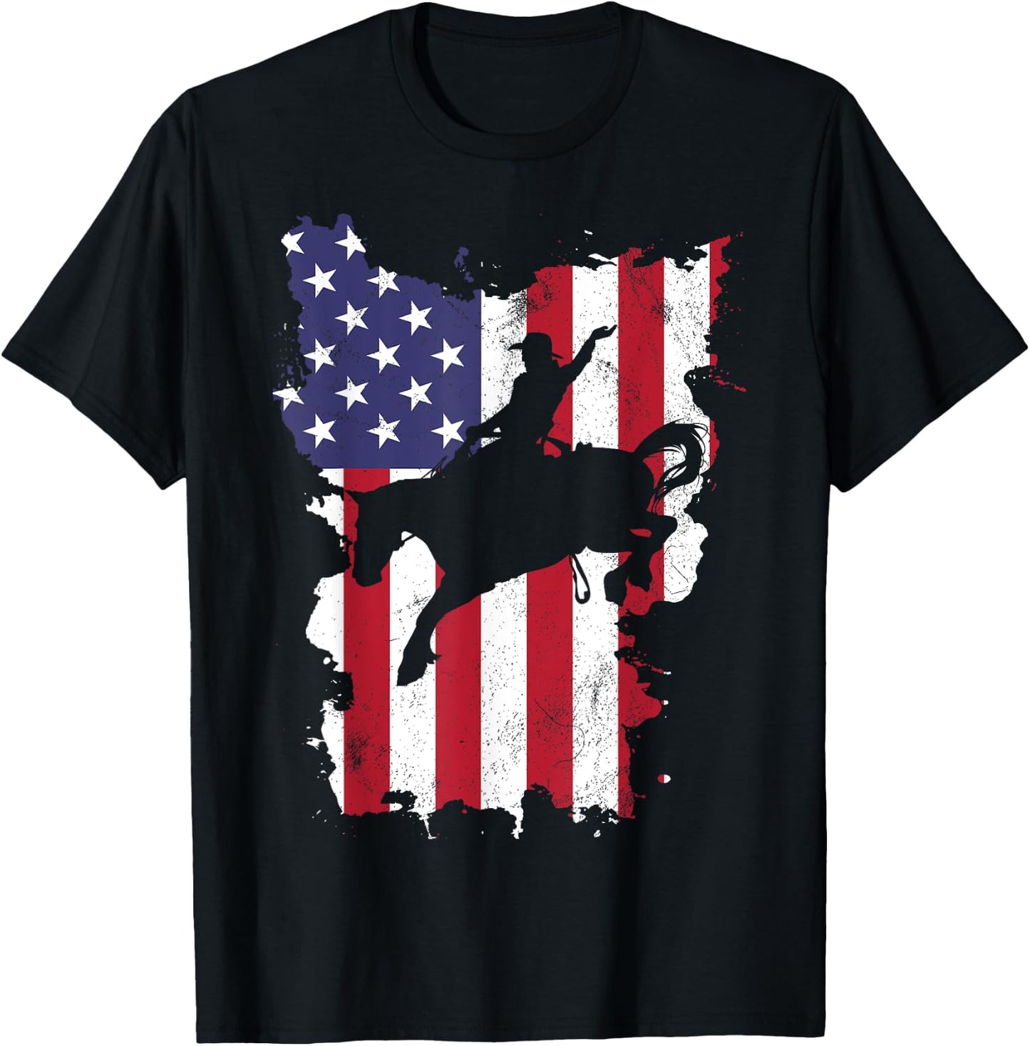 Vintage 4th Of July USA Flag Rodeo Cowboy Horse T-Shirt - T-Shirt | Black