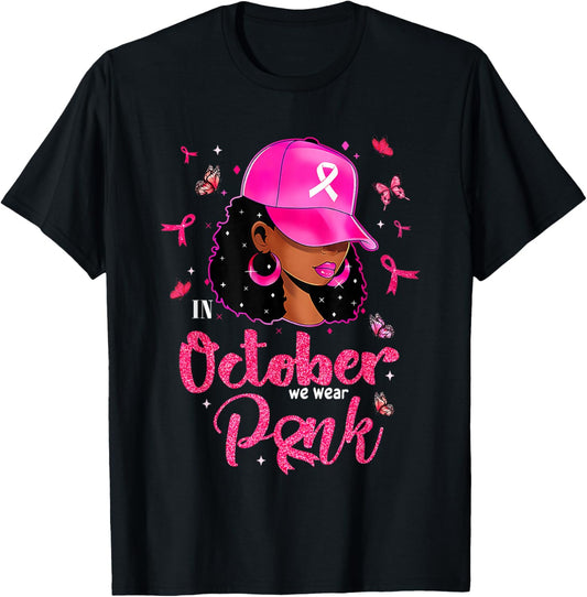 In October We Wear Pink Breast Cancer For Mom Black T-Shirt - T-Shirt | Black