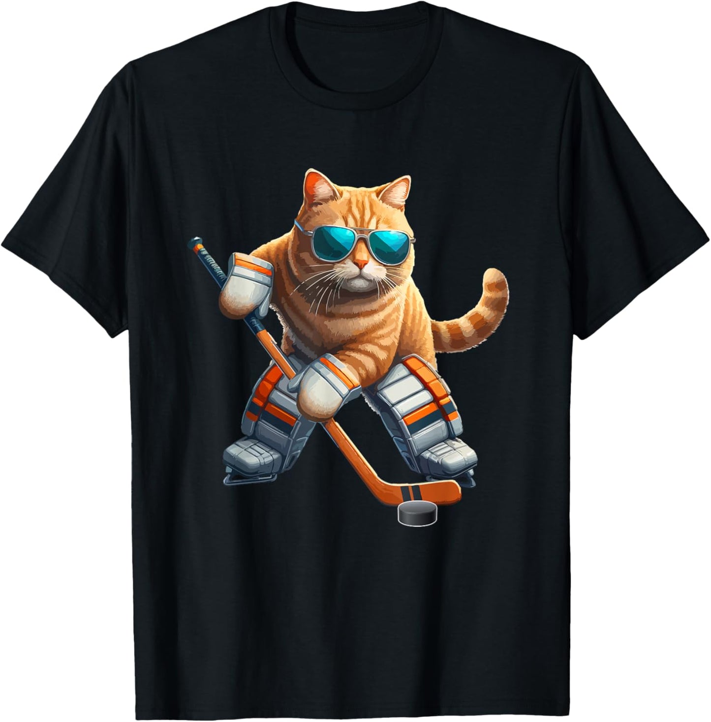 Cat Sunglasses Playing Hockey Costume Player Owner Lover T-Shirt - T-Shirt | Black