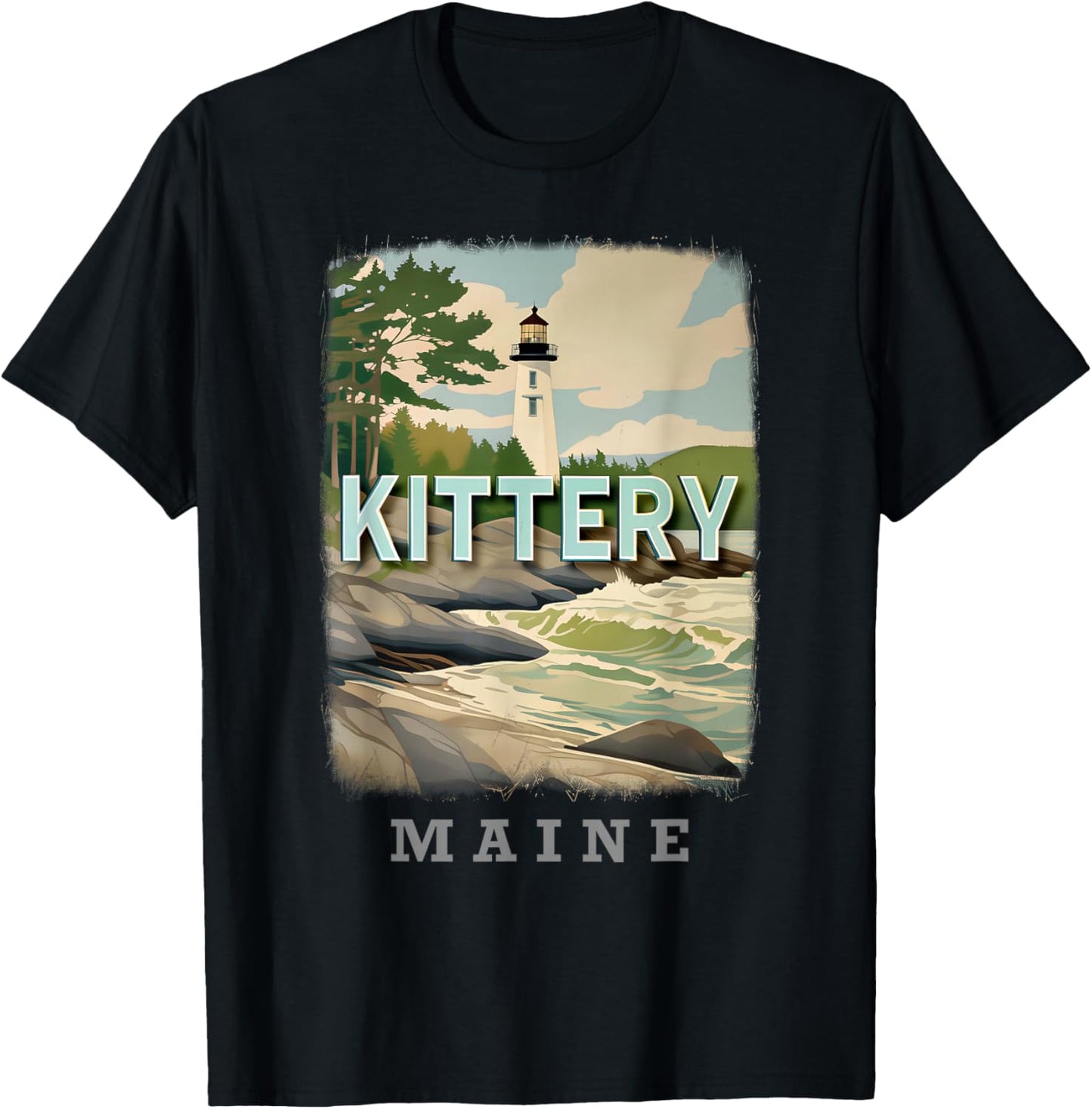 Kittery Maine ME Coastal Charm SD184 T-Shirt - T-Shirt | Black