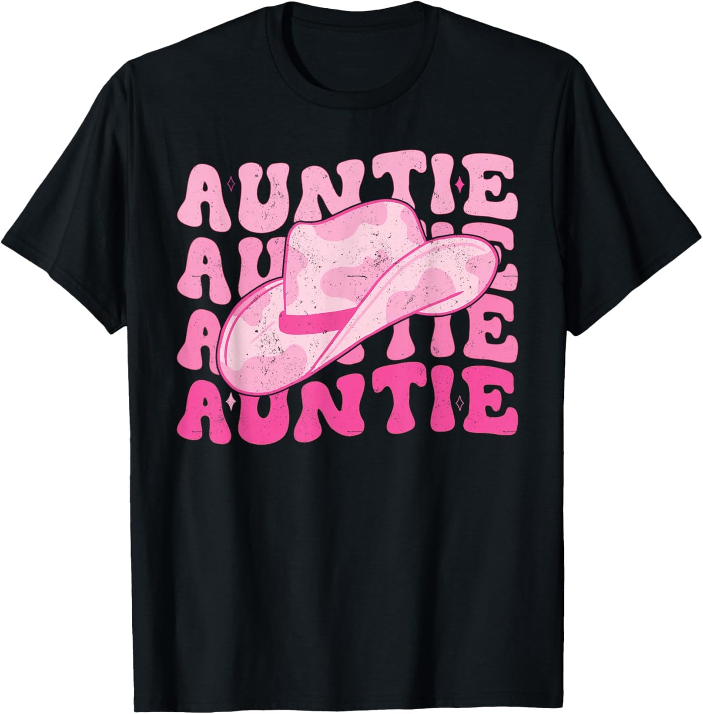 Retro Groovy Pink Cowboy Hat Western Aunt For Cowgirl Auntie T-Shirt - T-Shirt | Black