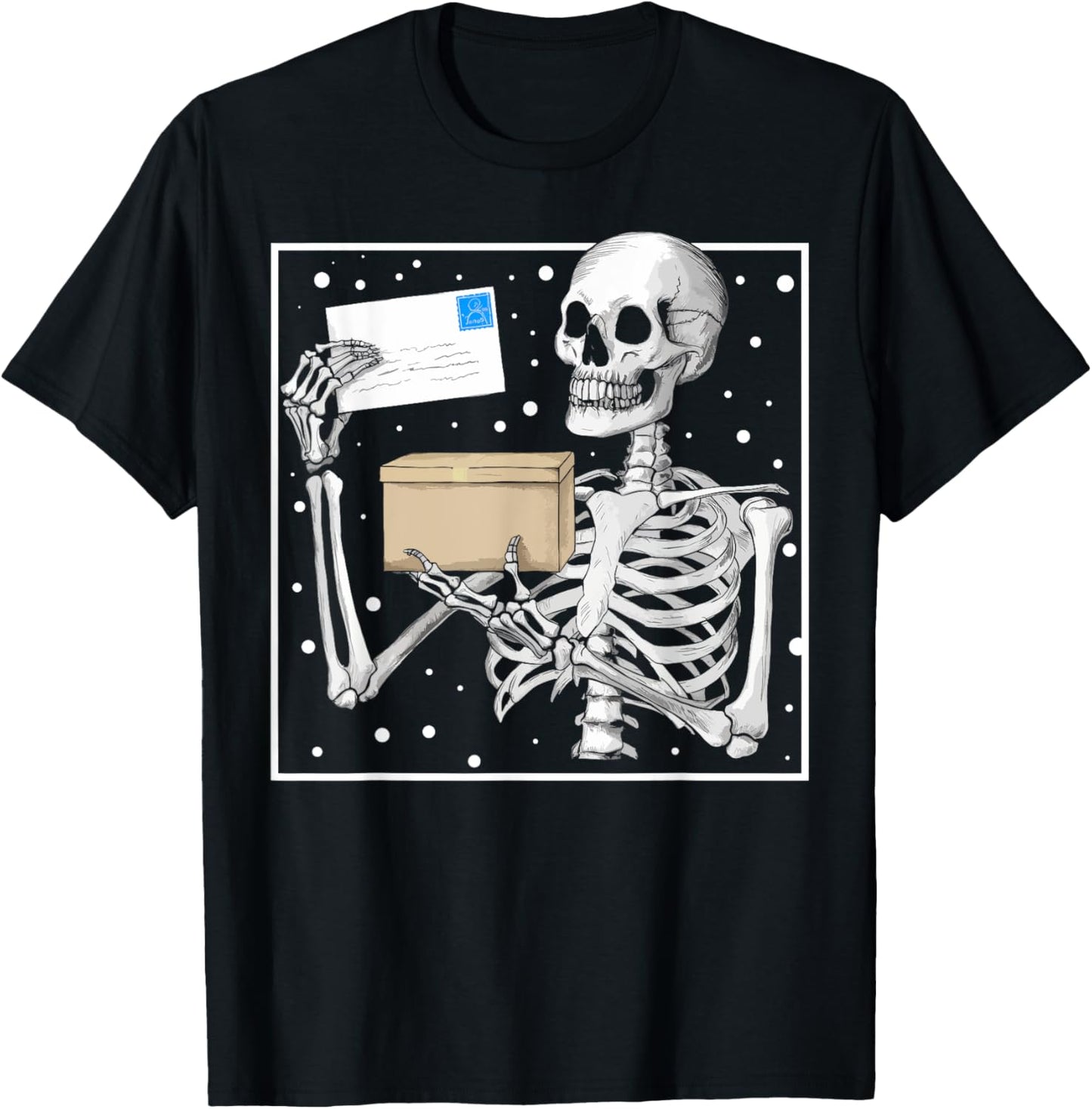 Skeleton Postal Worker Spooky Mail Carrier Mailman Halloween T-Shirt - T-Shirt | Black