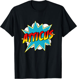 Kids Boys Atticus Name Superhero Comic Book T-Shirt - T-Shirt | Black