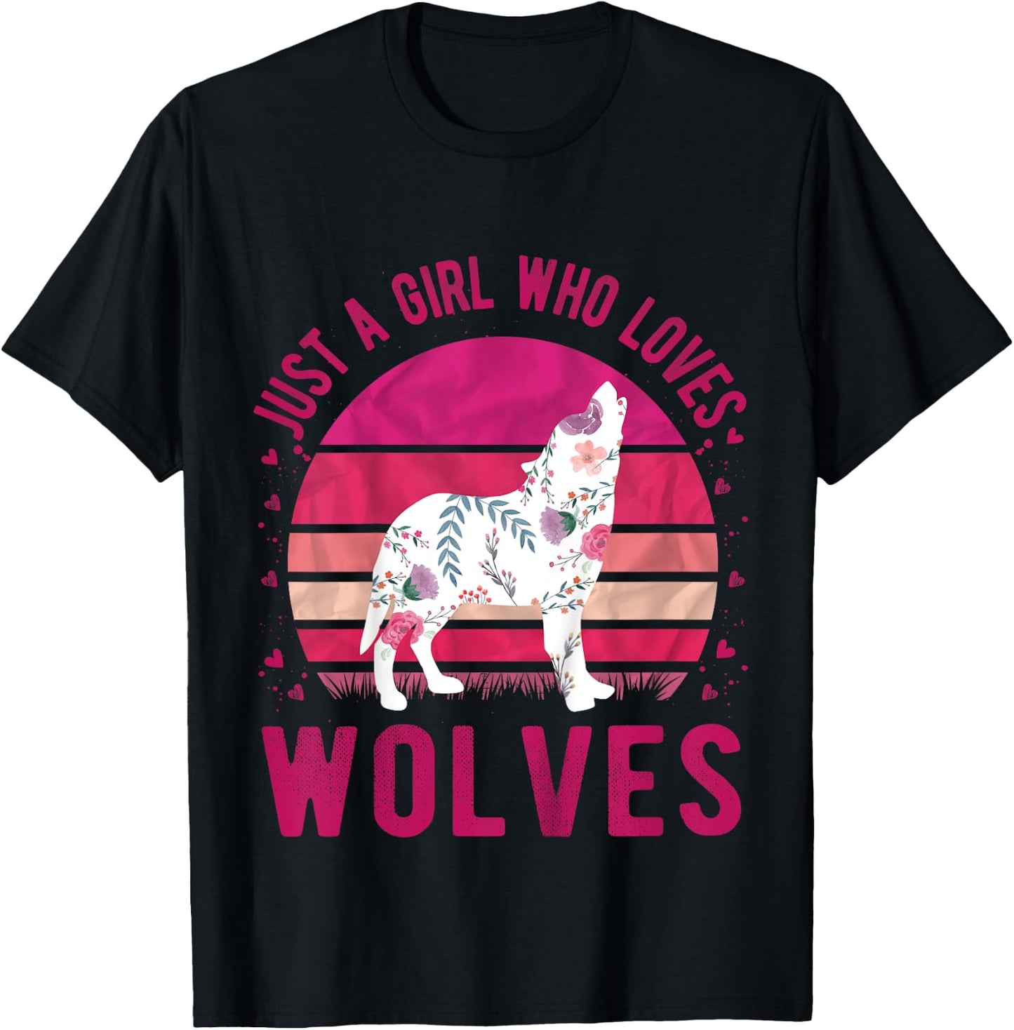 Kids Just a Girl Who Loves Wolves Vintage Retro Gift T-Shirt - T-Shirt | Black