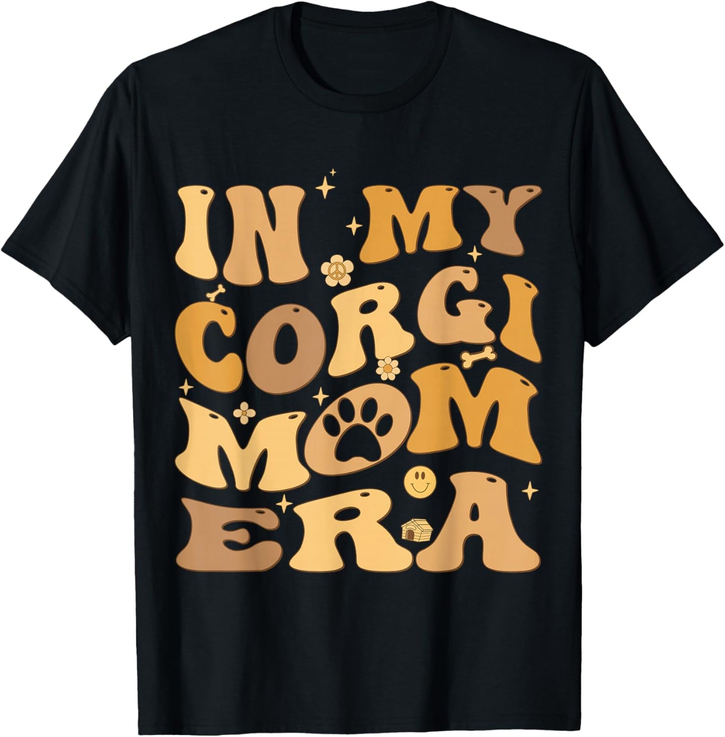 In My Corgi Mom Era Groovy Pembroke Welsh Corgi Dog Owner T-Shirt - T-Shirt | Black