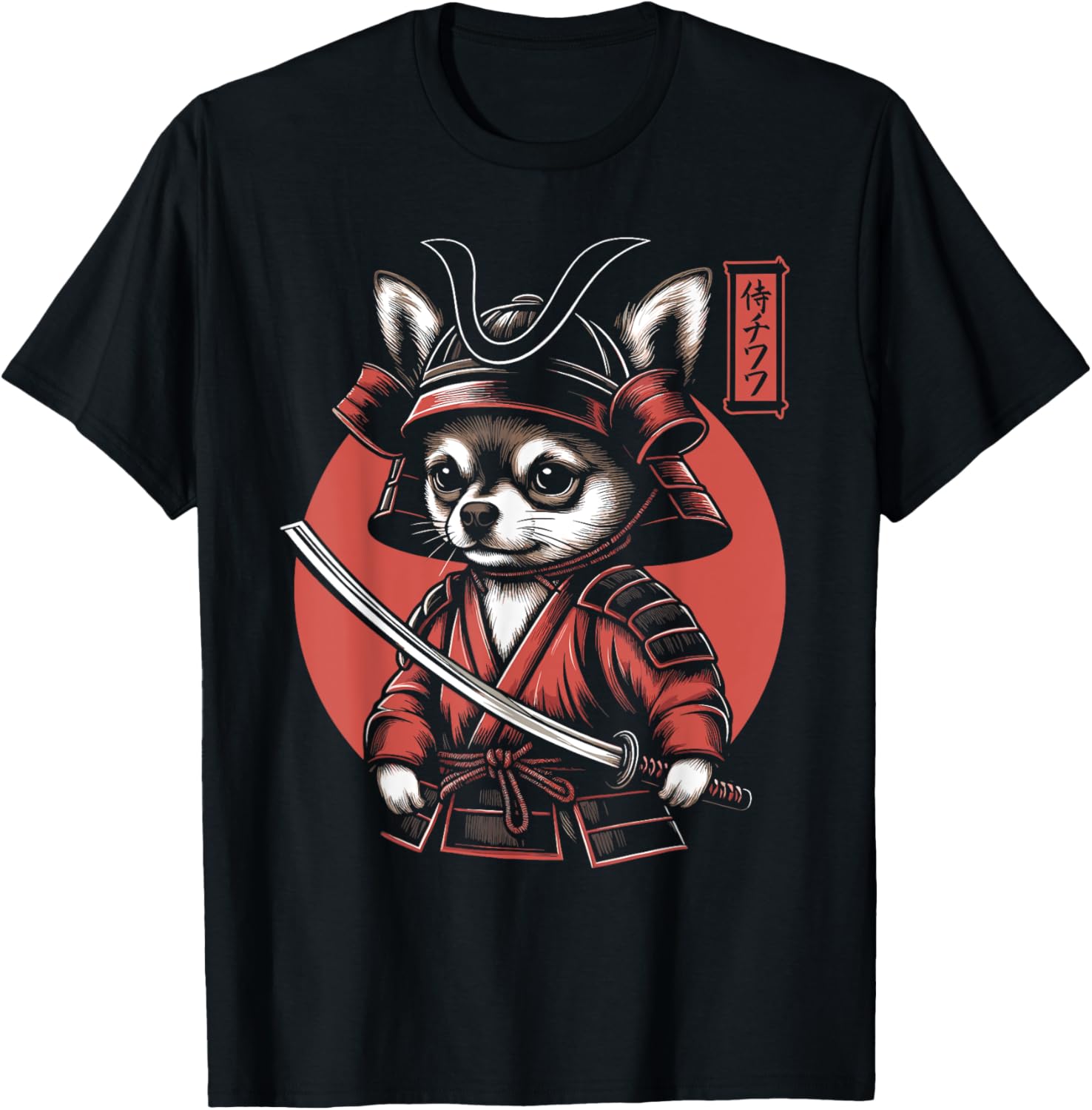 Japanese Chihuahua Dog Samurai Men, Women, Kids T-Shirt - T-Shirt | Black