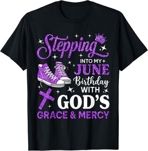 Stepping Into My June Birthday Women Girls Sneakers T-Shirt - T-Shirt | Black