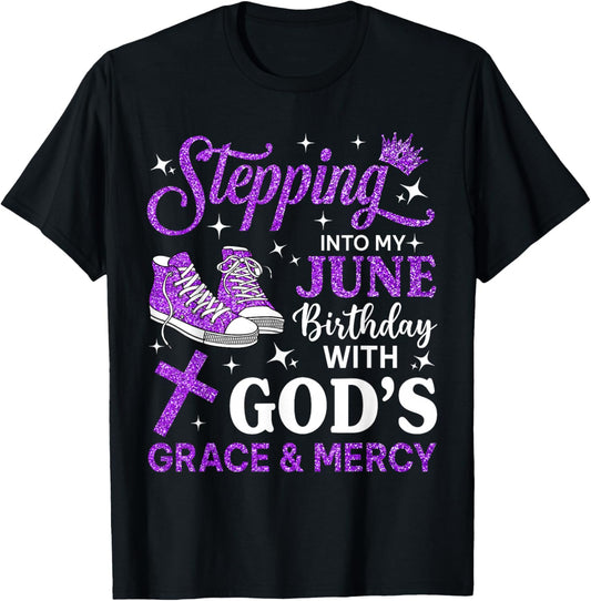 Stepping Into My June Birthday Women Girls Sneakers T-Shirt - T-Shirt | Black