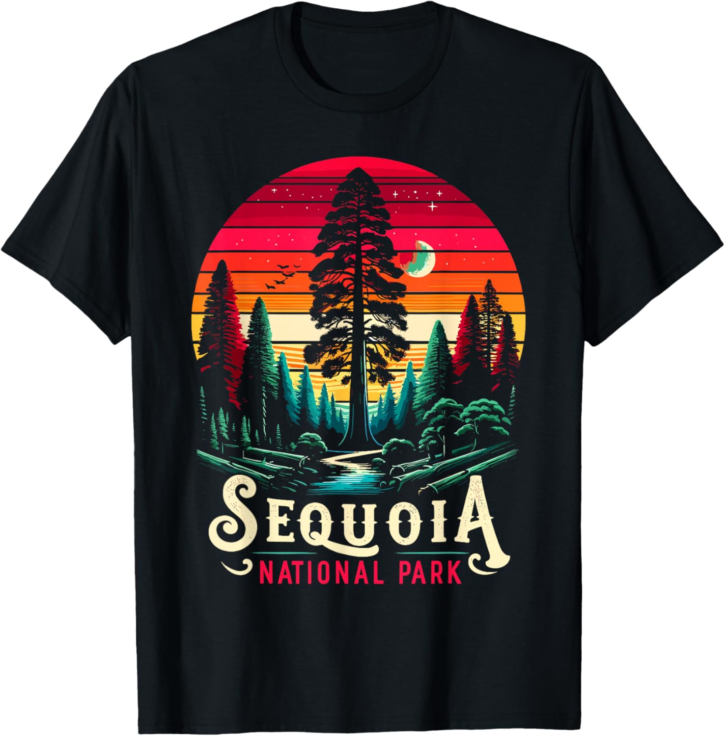 Sequoia National Park Sunset Retro T Vintage Apparel T-Shirt - T-Shirt | Black