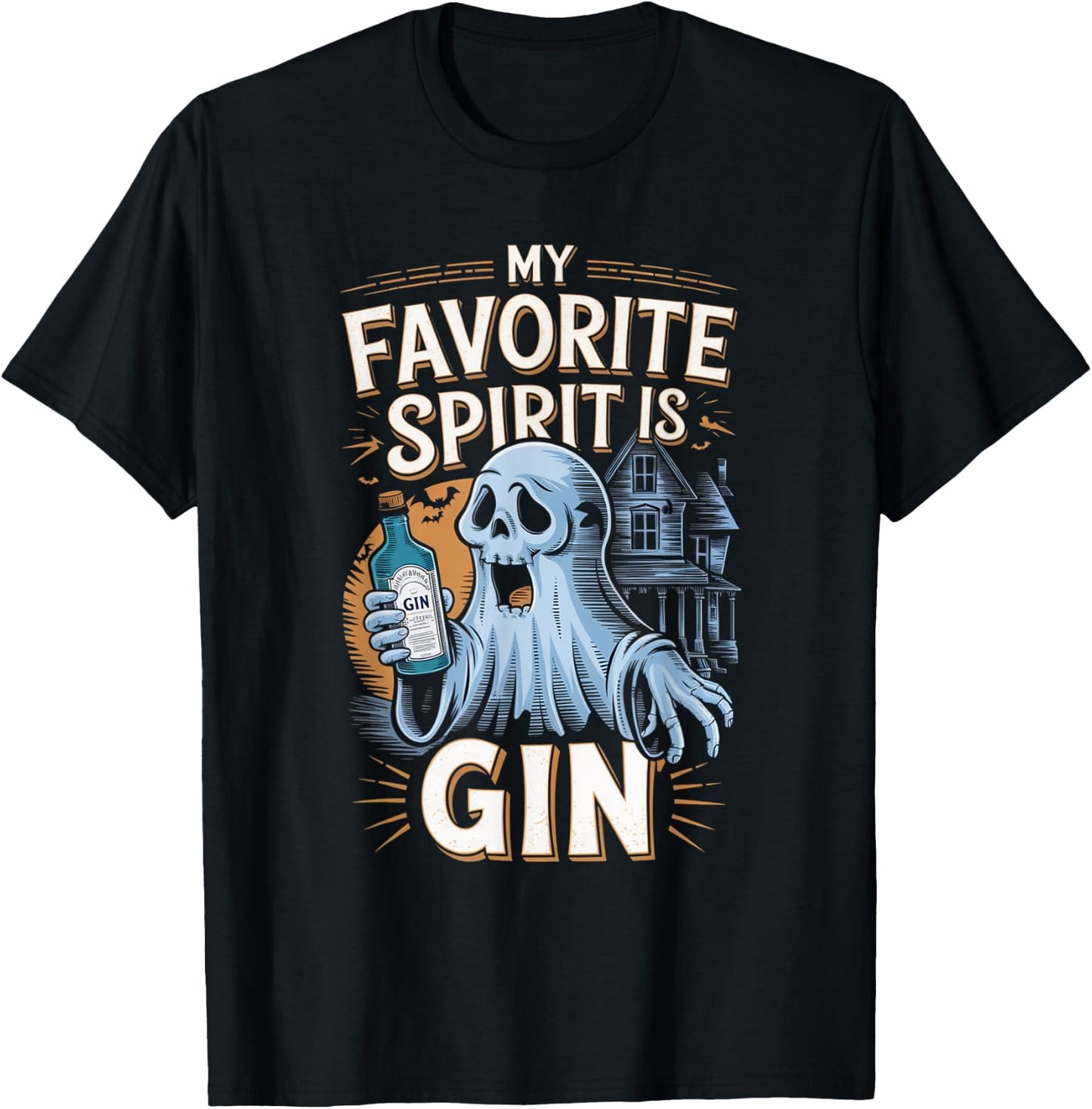 My Favorite Spirit Is Gin Ghost Halloween Gin T-Shirt - T-Shirt | Black