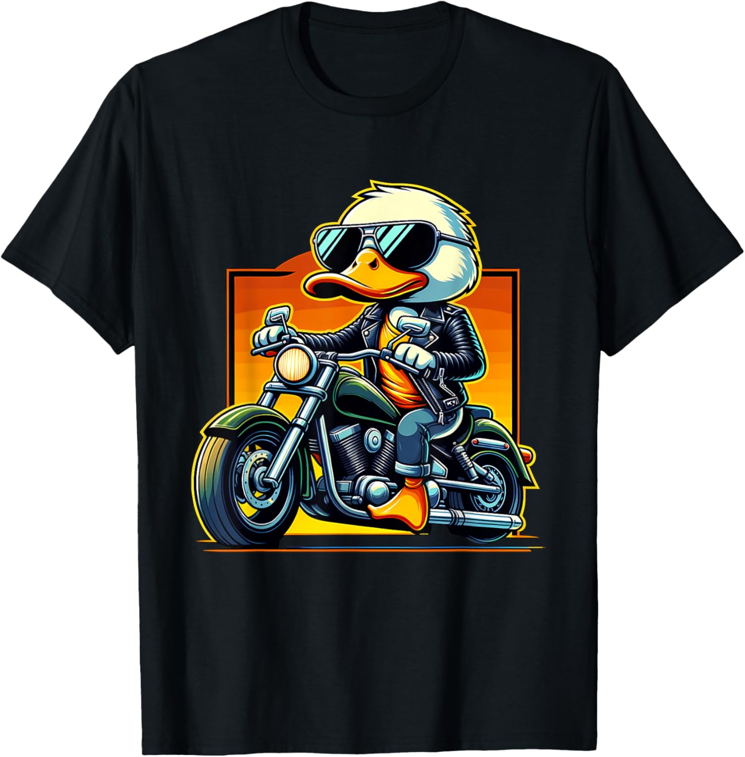 Biker Duck Riding Motorbike T-Shirt - T-Shirt | Black