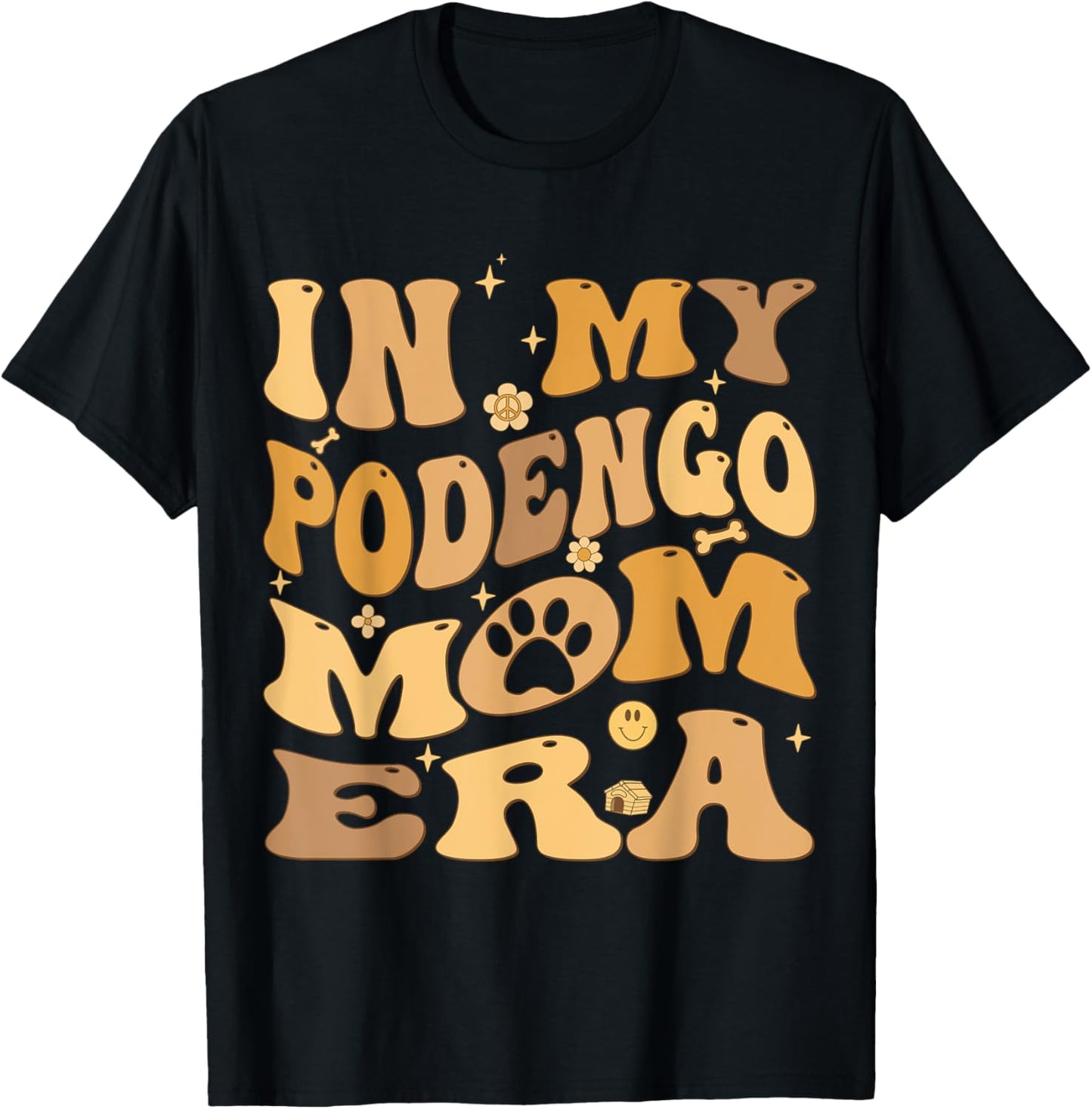 In My Podengo Mom Era Groovy Portuguese Podengo Dog Owner T-Shirt - T-Shirt | Black