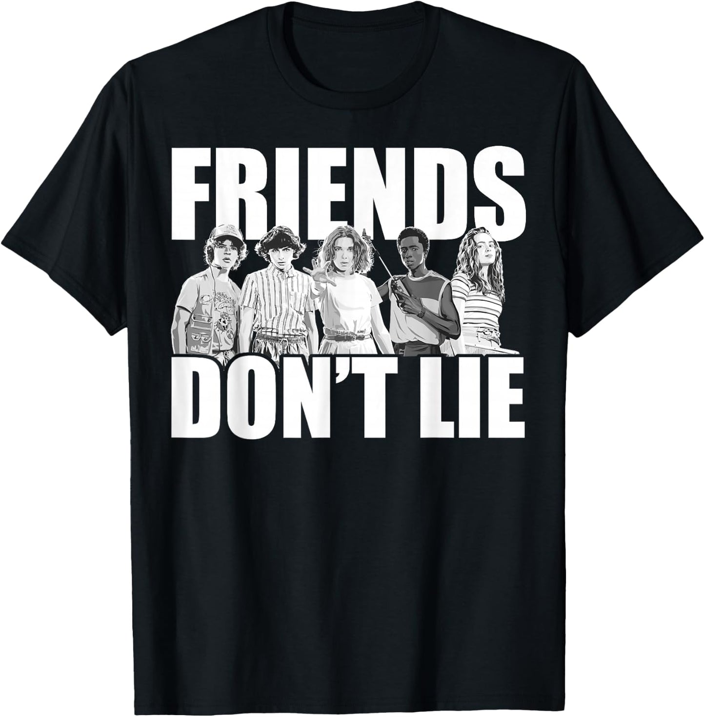 Netflix Stranger Things Friends Don't Lie Group Shot T-Shirt - T-Shirt | Black