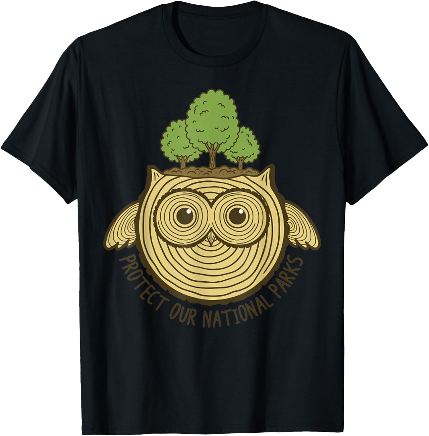Protect Our National Park Owl Tree Rings Nature Conservation T-Shirt - T-Shirt | Black
