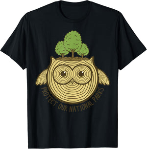 Protect Our National Park Owl Tree Rings Nature Conservation T-Shirt - T-Shirt | Black