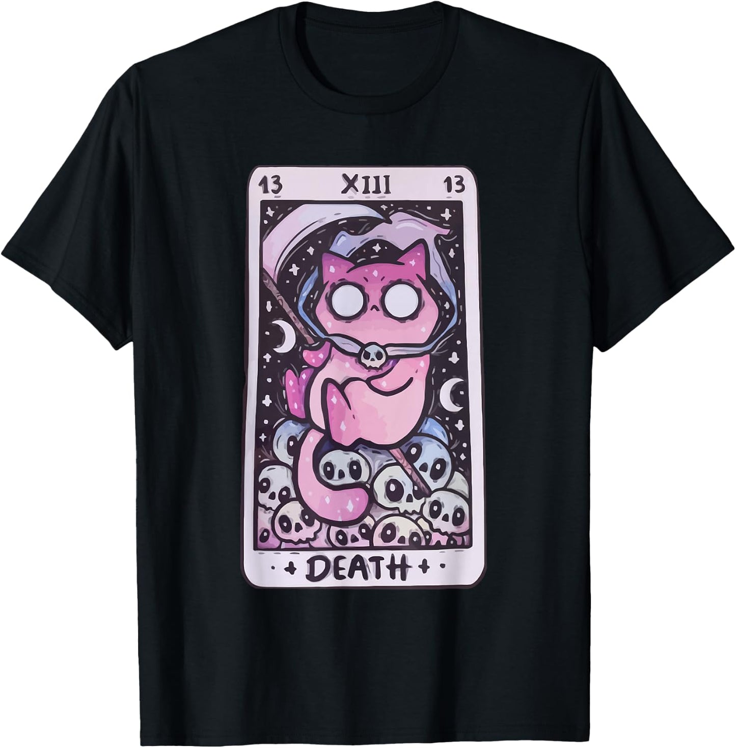 Kawaii Pastel Goth Art the Death Tarot Cute Cat Creepy Art T-Shirt - T-Shirt | Black