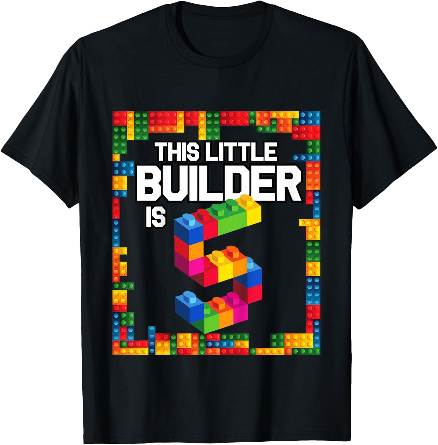 5 Year Old Building Blocks Birthday T Shirt Brick 5th Gift T-Shirt - T-Shirt | Black