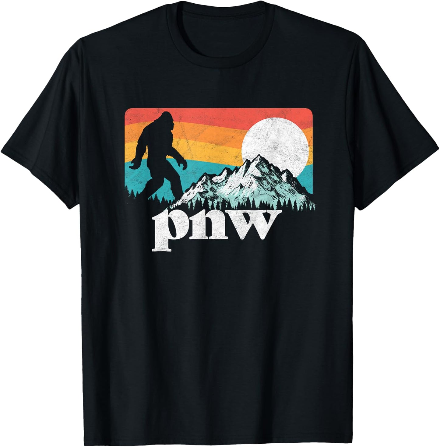 PNW Pacific Northwest Bigfoot Mountains Retro 80s Graphic T-Shirt - T-Shirt | Black