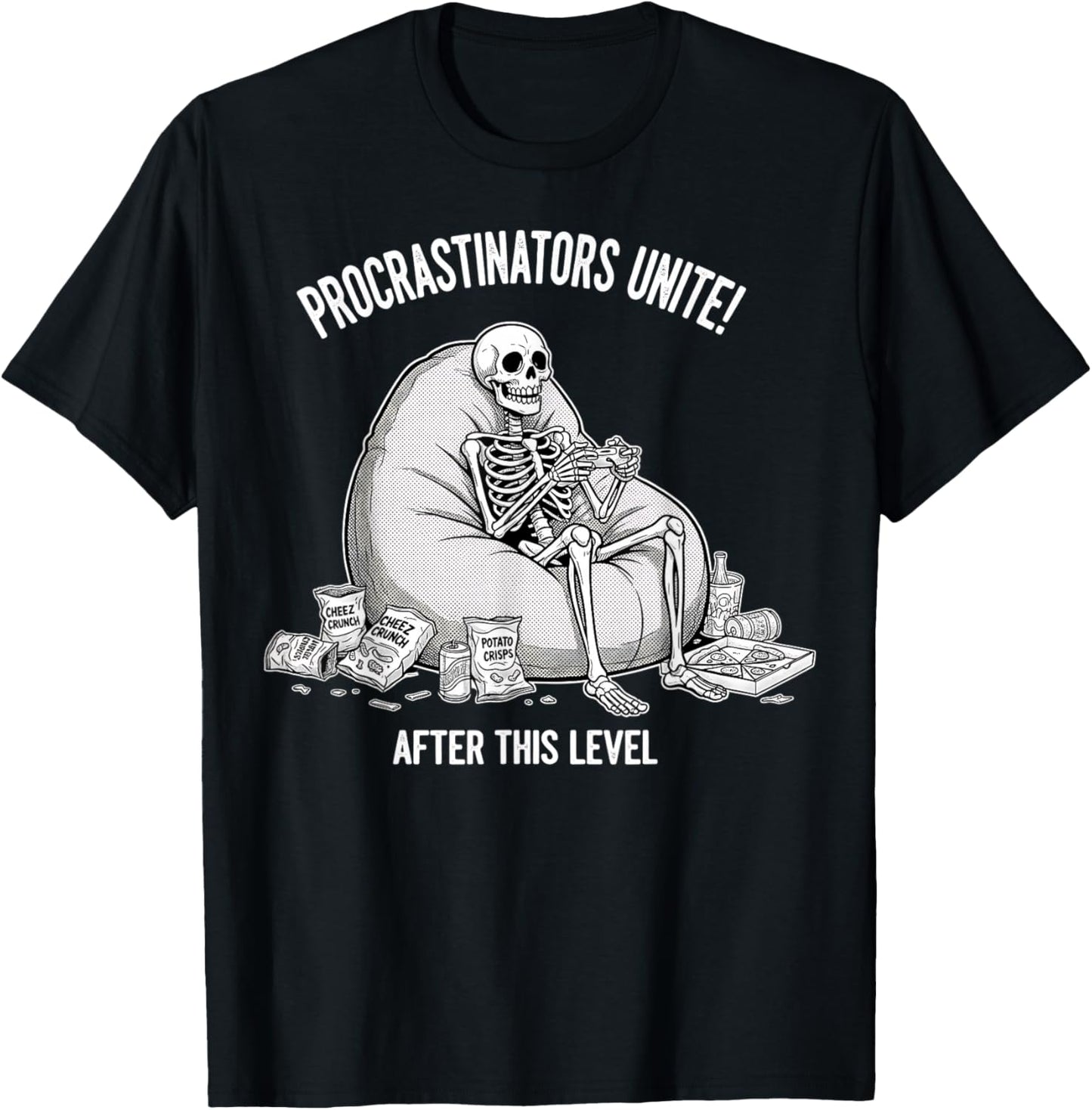 Procrastinators Unite Funny Skeleton Gaming Gamer Graphic T-Shirt - T-Shirt | Black