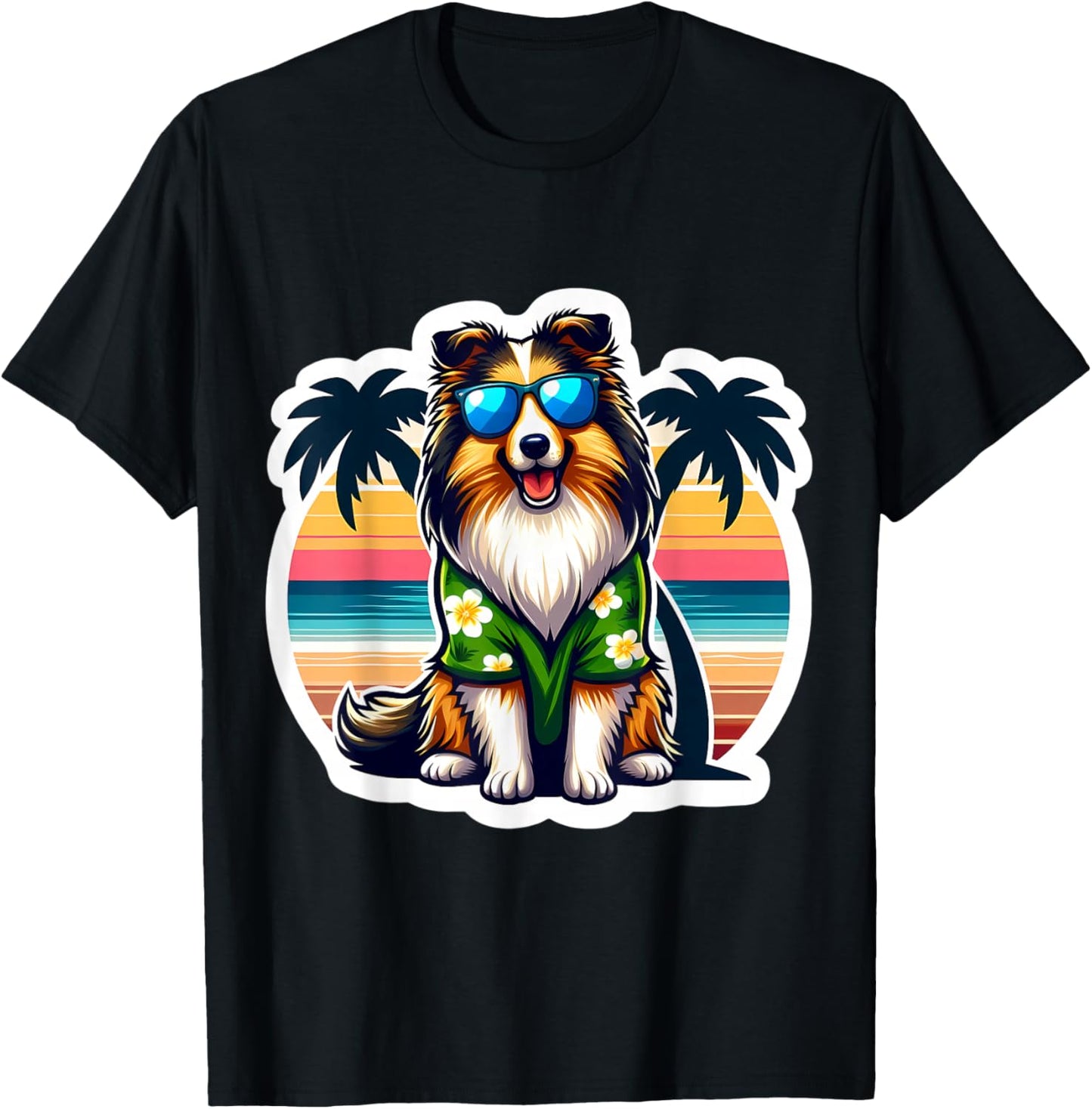 Shetland Sheepdog Dog Owner Summer Vibes Vacation Tropical T-Shirt - T-Shirt | Black