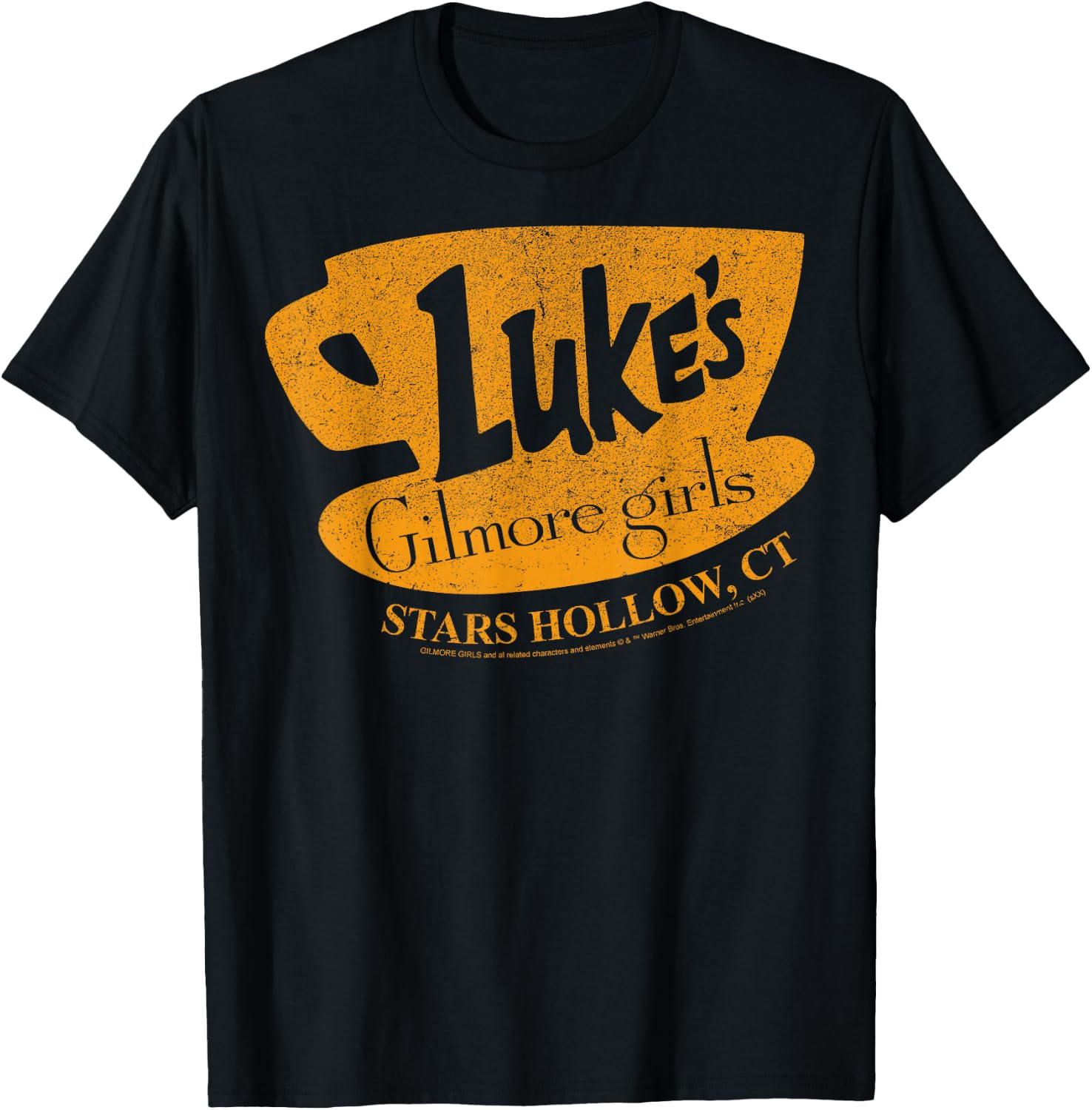 Gilmore Girls Luke's Diner Stars Hollow Distressed Sign T-Shirt - T-Shirt | Black