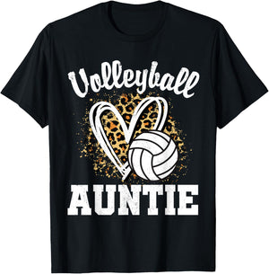 Volleyball Auntie Leopard Heart Matching Family T-Shirt - T-Shirt | Black