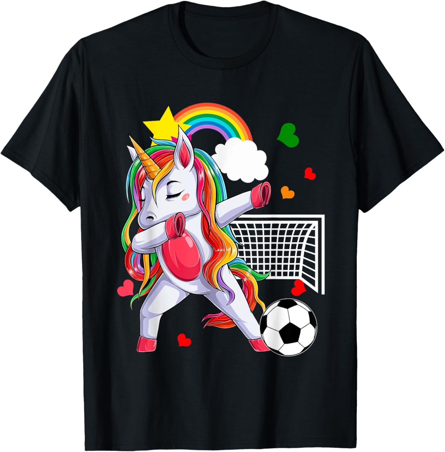 Dabbing Unicorn Playing Soccer Funny Player Coach Rainbow T-Shirt - T-Shirt | Black