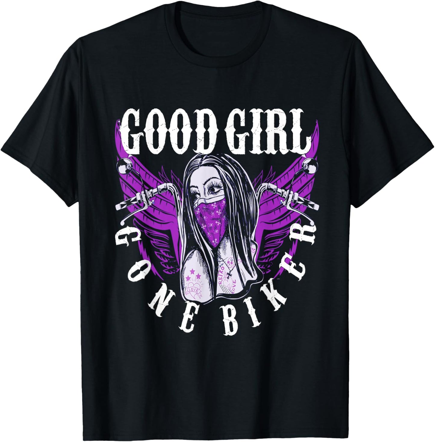 Cyclist Baby Lady Motorcycle Sexy Good Girl Purple Wings T-Shirt - T-Shirt | Black