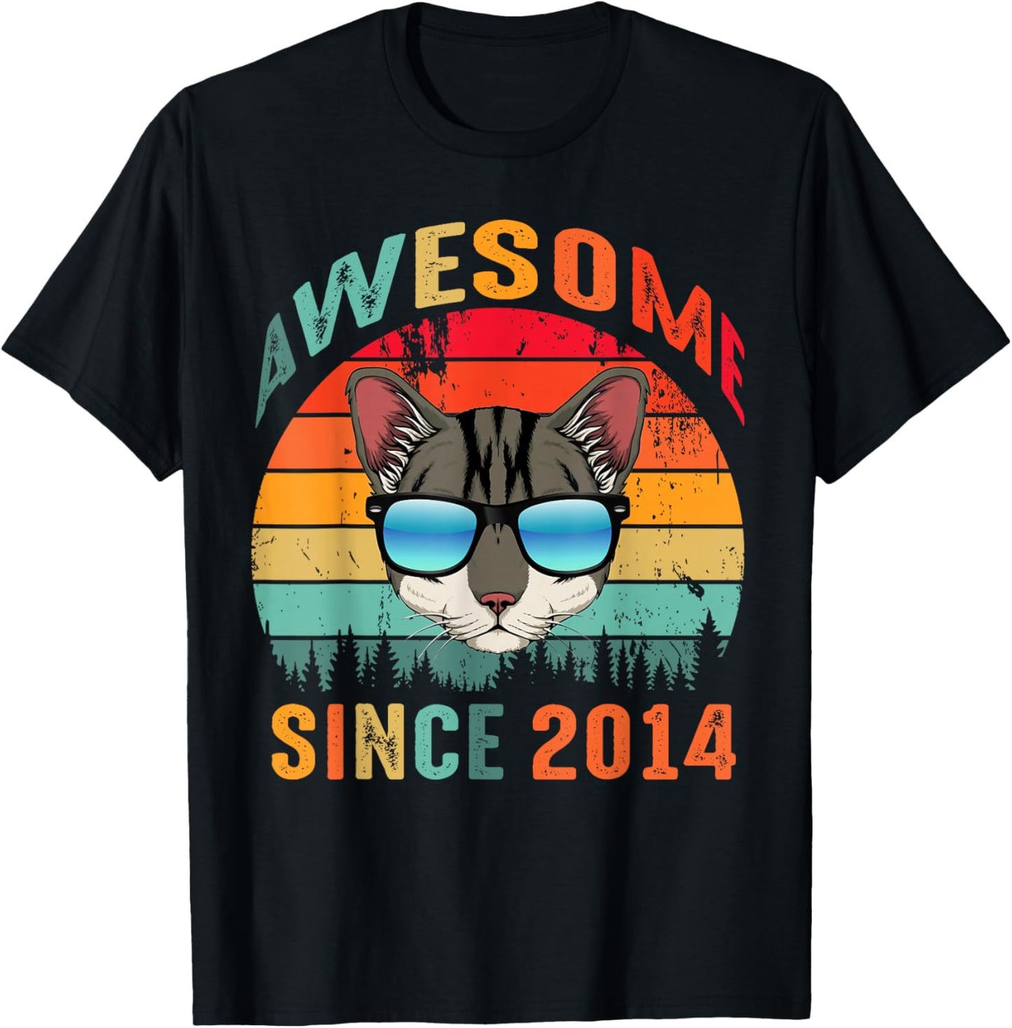 Awesome Since 2014 11th Birthday 11 Yrs Old Cat Lovers T-Shirt - T-Shirt | Black