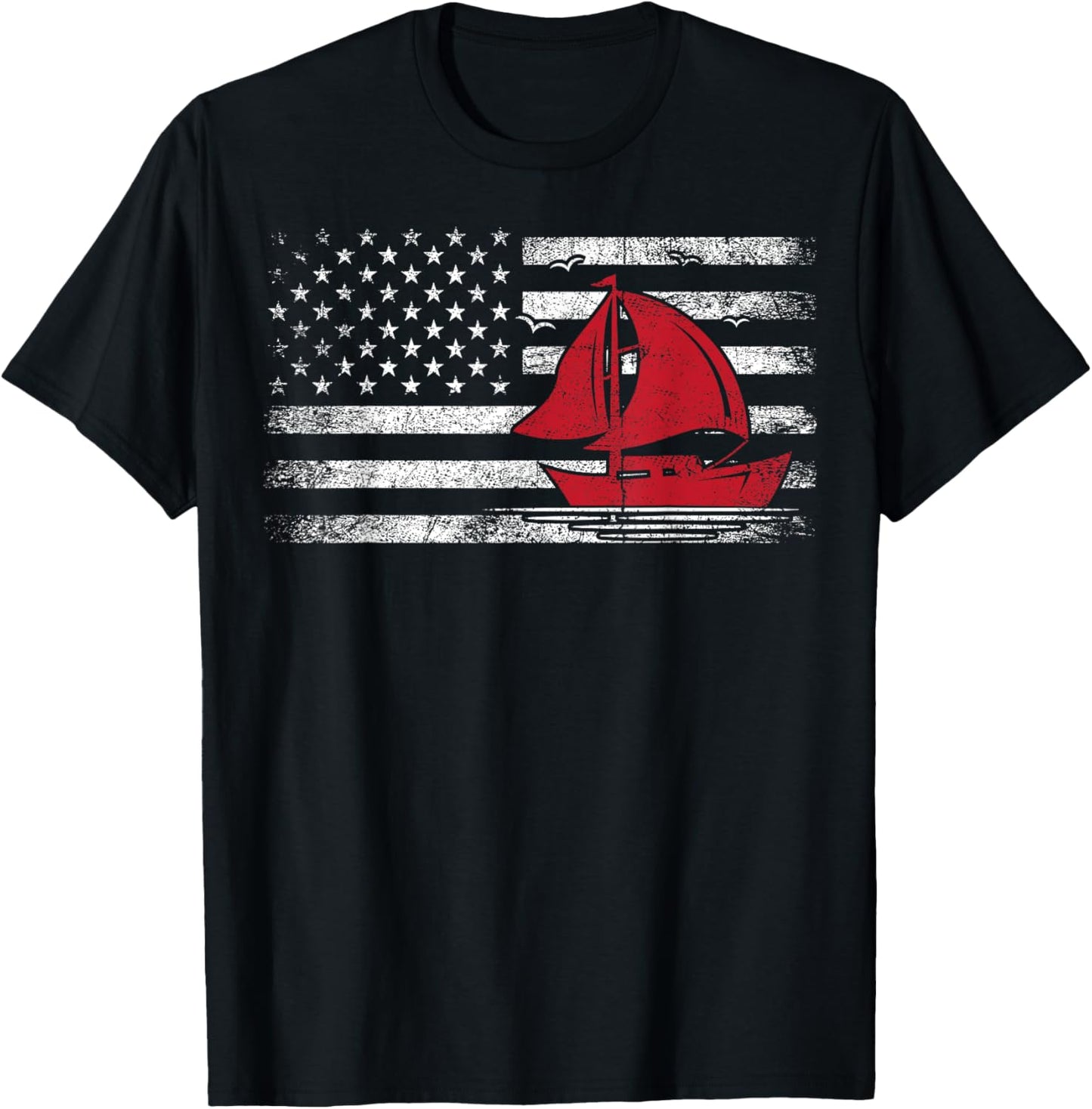 Vintage Sailboat Sailor USA Patriotic American Flag Sailing T-Shirt - T-Shirt | Black