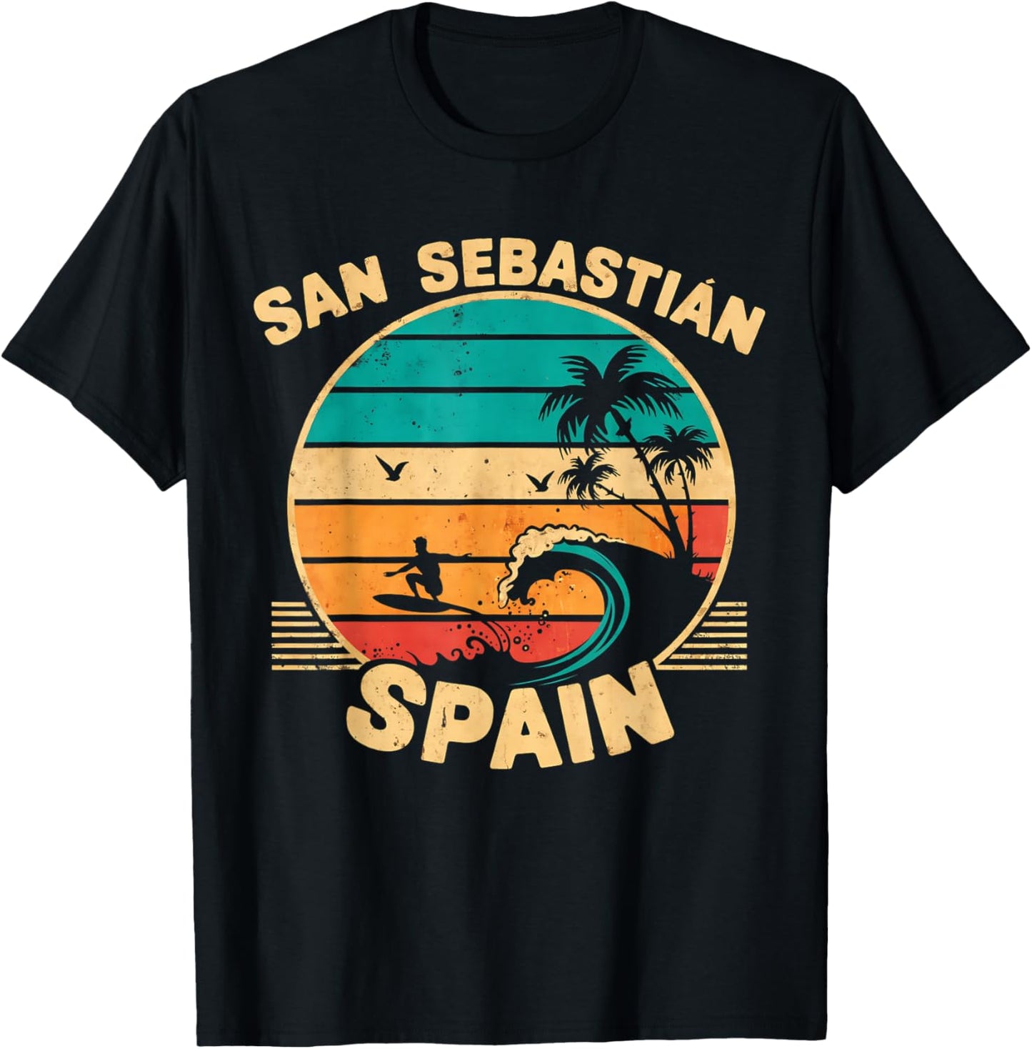 San Sebastian Spain City Passionate About Surfing Waves T-Shirt - T-Shirt | Black