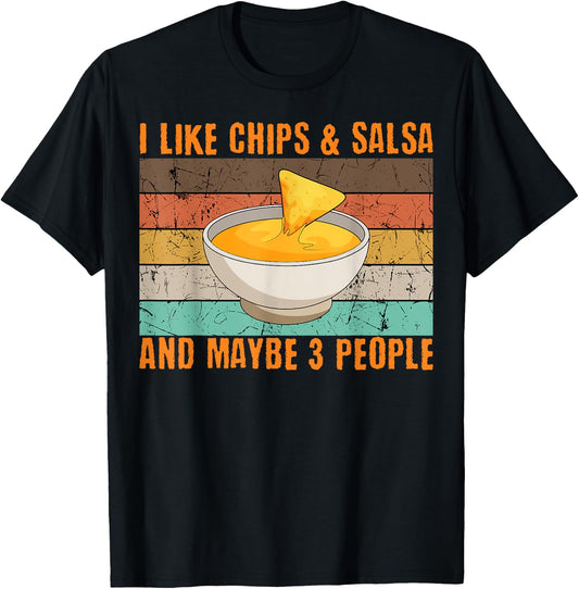 Salsa And Chips Intovert Retro Vintage Mexican Cinco De Mayo T-Shirt - T-Shirt | Black