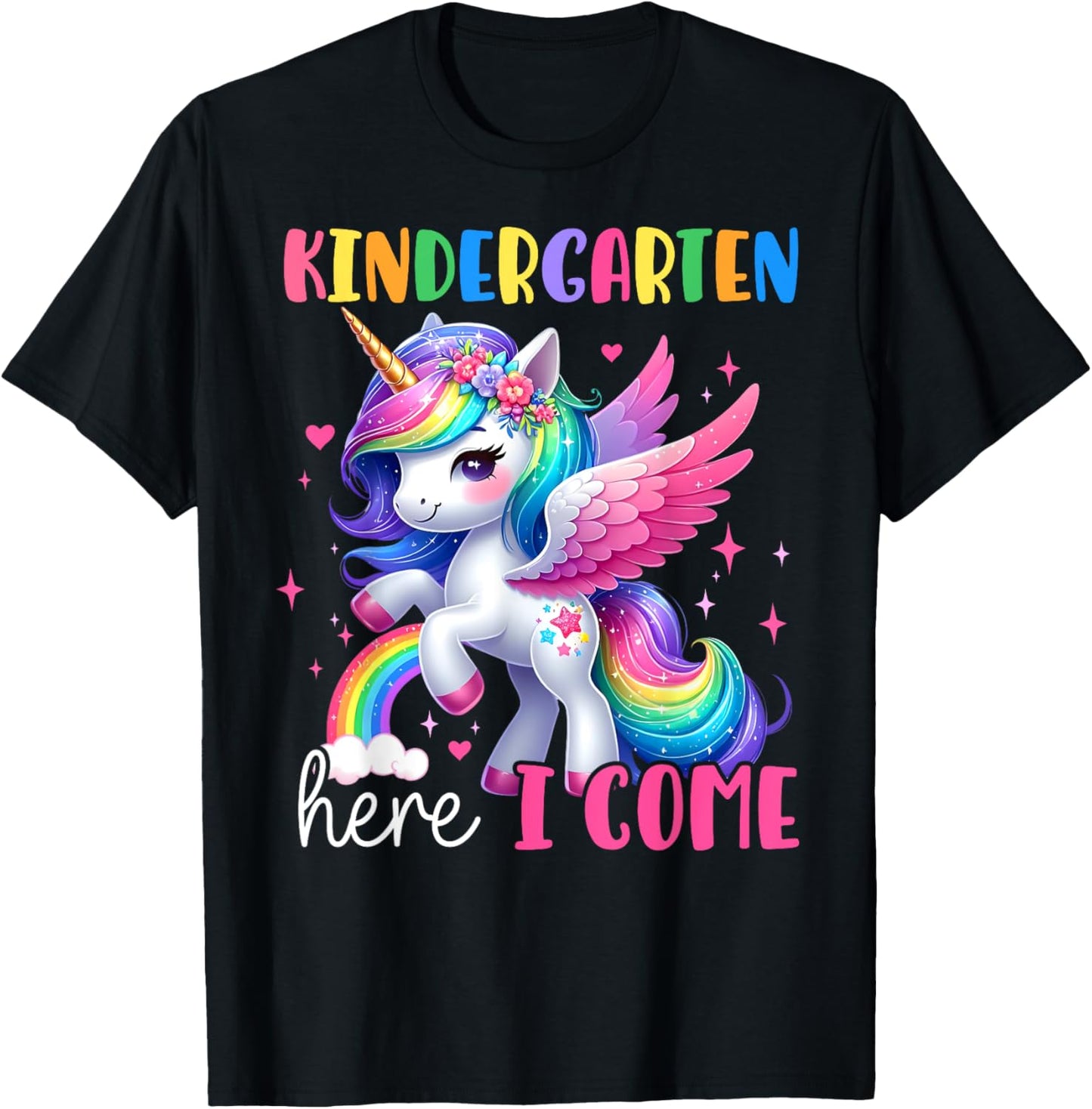 Kindergarten Here I Come Unicorn Girls Kids Back To School T-Shirt - T-Shirt | Black