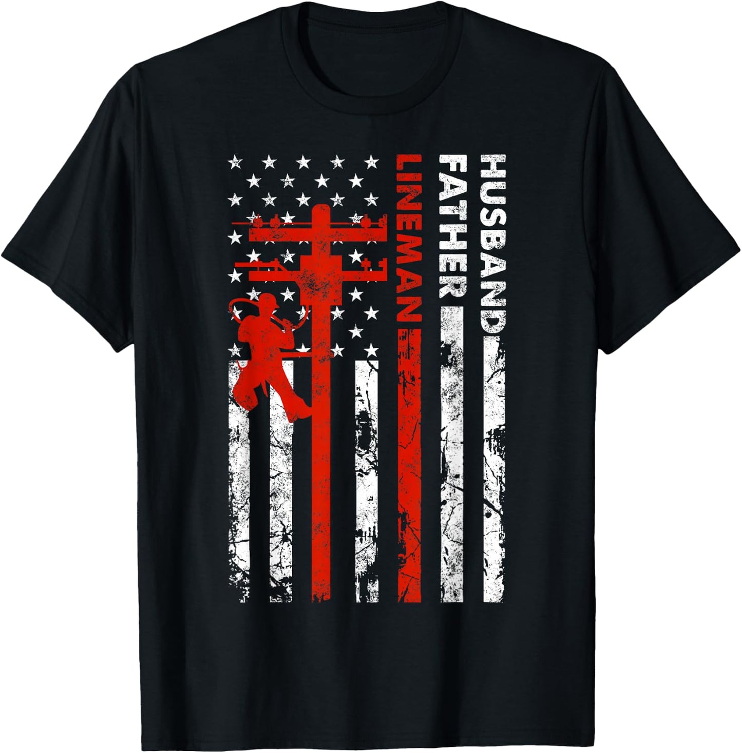 Electric Cable Lineman Husband Father Dad Fathers Day gift T-Shirt - T-Shirt | Black