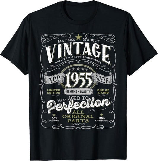 70th Birthday Vintage 1955 Original Parts Mostly T-Shirt - T-Shirt | Black