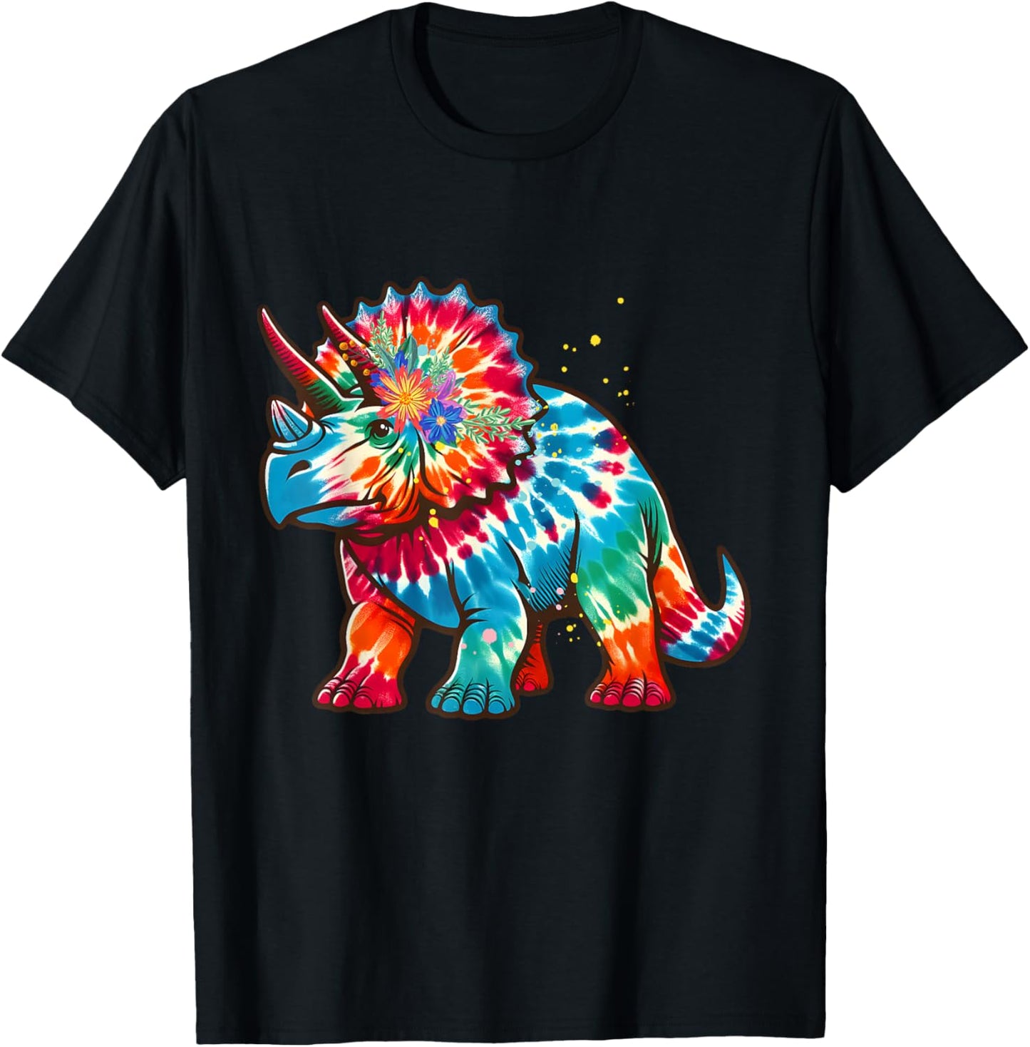 Tie Dye Color Triceratops Tie Dyed Dinosaur Prehistoric Dino T-Shirt - T-Shirt | Black