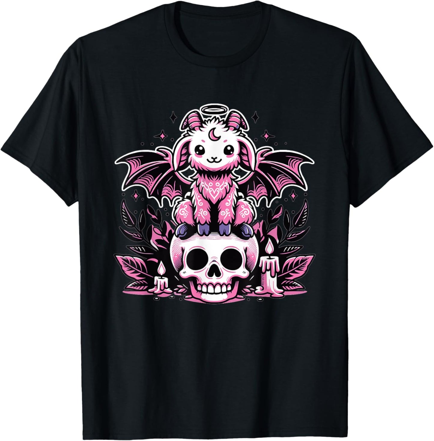 Kawaii Pastel Goth Cute Creepy Goat Bat Skeleton T-Shirt - T-Shirt | Black