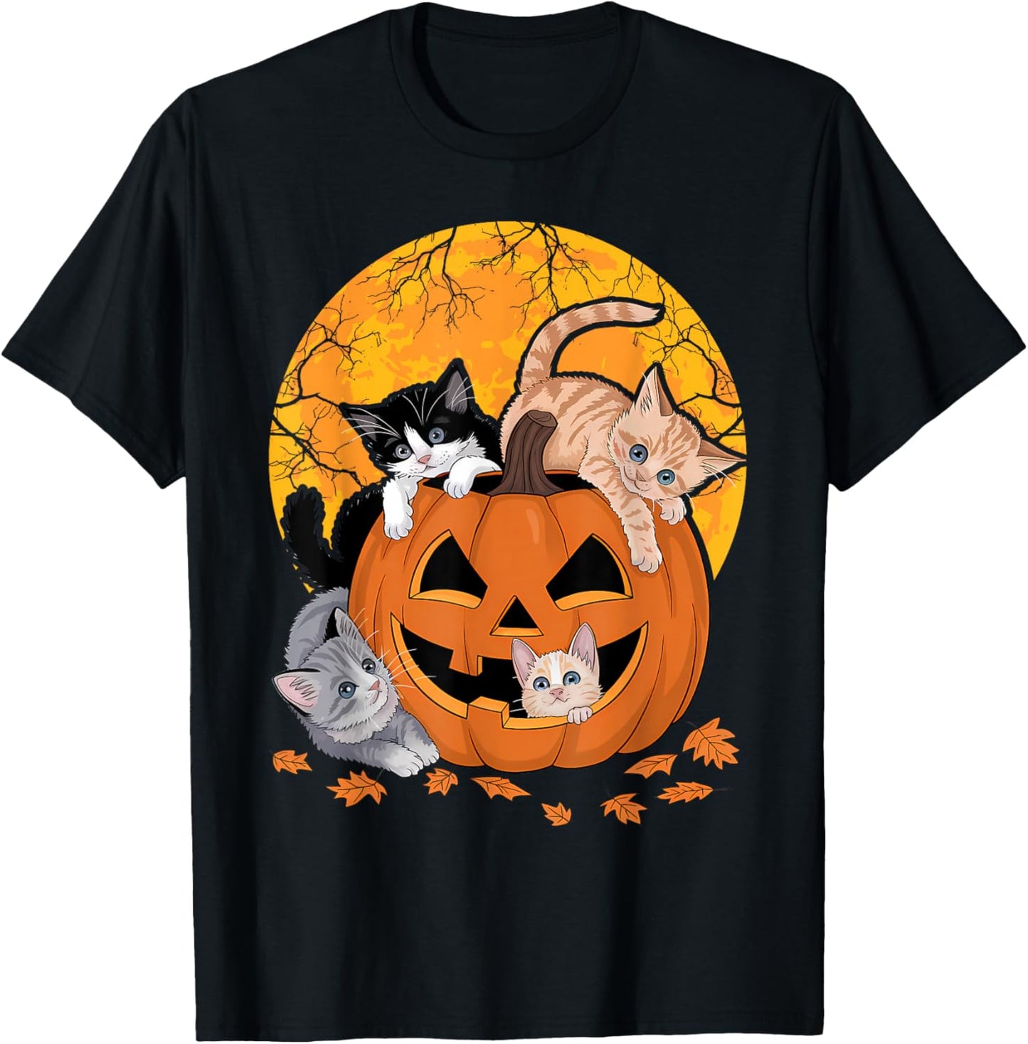 Vintage 90s Cat Pumpkin Halloween Retro Floral Spooky Season T-Shirt - T-Shirt | Black